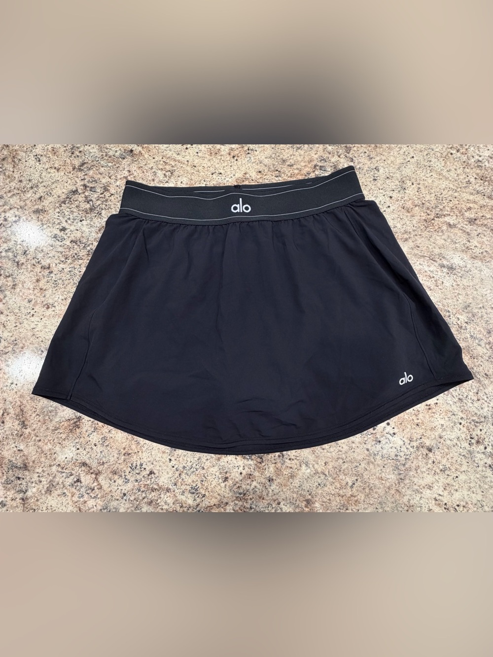 ALO Yoga Black Match Point Tennis Skirt with Branded Waistband Size Medium